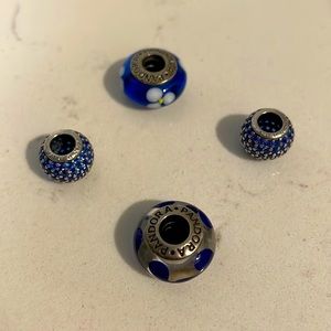 Set of 4 blue Pandora beads